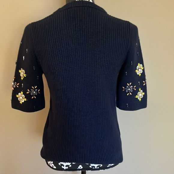 Gorgeous navy cotton blend short sleeved sweater with bling on & around sleeves - Picture 5 of 10